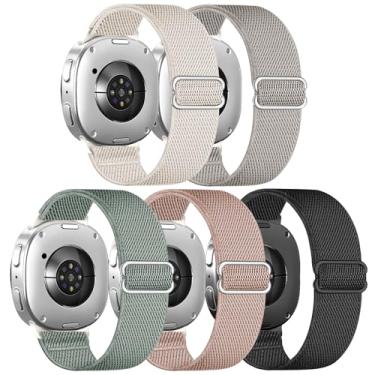 Imagem de Huadea Pacote com 5 pulseiras de nylon elástico compatível com Galaxy Watch 8 de 40 mm e 44 mm/Galaxy Watch 8 Classic de 46 mm, pulseira esportiva macia de laço solo para mulheres e homens