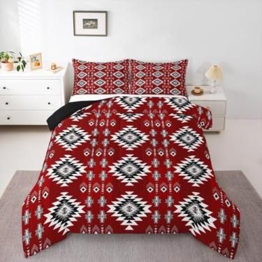 Imagem de jejeloiu Conjunto de edredom infantil boêmio para todas as estações, com 1 fronha, microfibra asteca, roupa de cama solteiro tribal para decoração de quarto, edredom respirável, macio e leve
