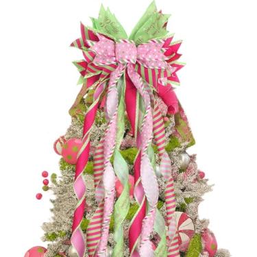 Imagem de FineCheer Enfeite de árvore de Natal verde e rosa, arco de guirlanda, grande, enfeite de árvore rosa para decoração de Natal, casamento, Dia de Ação de Graças, decoração interna e externa, 117 x 29 cm
