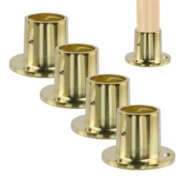 Imagem de Wealrit 4 peças de base de âncora de flange redonda, bases de postes resistentes, suportes de corrimão de liga de alumínio para suporte de trilhos de deck de cerca (2,5 cm, ouro)