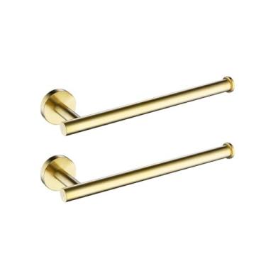 Imagem de Conjunto de acessórios para banheiro em ouro escovado, suporte de parede em aço inoxidável para toalhas, suporte para papel higiênico, gancho para roupão, 2 anéis para toalhas BG