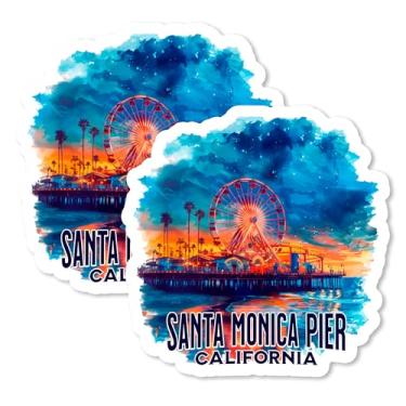 Imagem de Santa Monica Pier California Magnet 10 cm Pacote com 2 Rodas Gigantes Calçadão – Ímãs Decorativos de Vinil Forte para Geladeira Armário Cozinha Escritório – Bonito Divertido Estética Legal Durável e