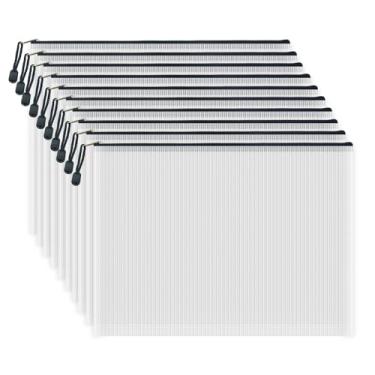 Imagem de AUSTARK 10 sacos de arquivo com zíper, bolsa de malha de plástico impermeável para escritório, escola, sacos de armazenamento de jogos de tabuleiro (B4 tamanho 38 x 28 cm, branco e preto)