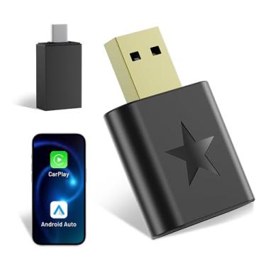 Imagem de onffo Adaptador CarPlay sem fio para iPhone/Android Auto, converte com fio para carro sem fio para Apple iOS 10+/Android 10+