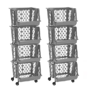 Imagem de Kit 2 Estantes Prateleira Modular Multiuso 4 And Organizador(Cinza)