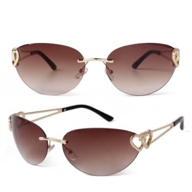 Imagem de VFDHN Óculos de sol femininos sem aro, prateados, com lentes UV400, em formato de coração (2)