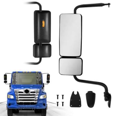 Imagem de Espelho retrovisor preto com luz de sinalização, espelhos ajustáveis aquecidos, lado esquerdo do motorista, adequado para semi-caminhões Hino 238 258 268 338 2011+