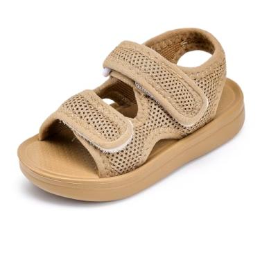 Imagem de GUAGUA PRINCE Sandálias infantis de verão para meninas e meninos, bico aberto de malha, sola antiderrapante e alças ajustáveis, sapatos de caminhada para bebês de 1 a 6 anos, Marrom, 9-10 Toddler