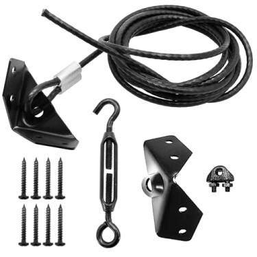 Imagem de KABMOZ, Kits de cabo de suporte de porta anti-queda, kit de reparo de porta de madeira para uso externo, para correção ou prevenção de cercas de madeira, com parafusos de fixação, preto