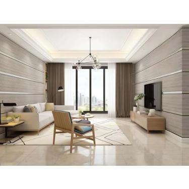 Imagem de Papel de parede moderno de veludo de pele de veado padrão de grão de madeira não tecido não autoadesivo listras verticais 3D nova versão (papel de parede de cor café claro A27053)