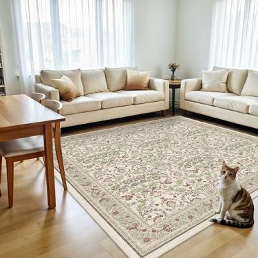 Imagem de Tapete quadrado de 20 x 20 cm para sala de estar, lavável 2,4 m, macio, desgastado, tapete oriental, antiderrapante, tapete para casa de fazenda, tapete baixo de pelo fino, resistente a manchas, 2,5 m