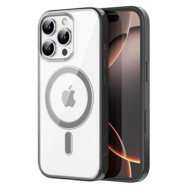 Imagem de PULOKA Capa para iPhone 15 Pro Max compatível com MagSafe, amortecedor colorido e capa híbrida à prova de choque traseira de TPU transparente (preto)