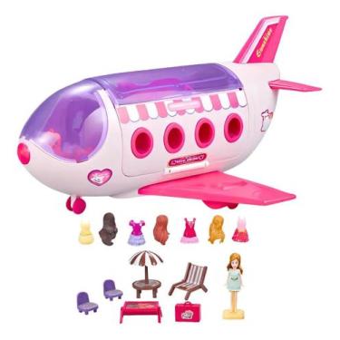 Imagem de Avião Brinquedo Acessórios Boneca Troca Roupa Faz De Conta Cor Rosa In