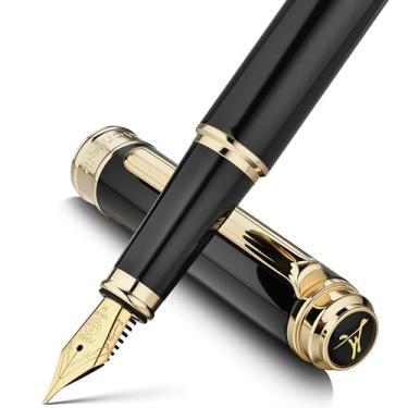 Imagem de MCNTEIK Caneta-tinteiro 317, deslumbrante laca de piano luxuosa, ponta dourada 18K (média), lindo acabamento em ouro 24K, conversor de tinta, presente confiável para homens e mulheres - elegante