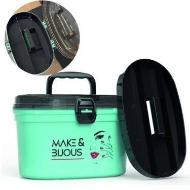 Imagem de Caixa Frasqueira Maleta Oval Com Bandeja Interna Cor Verde