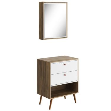 Imagem de Conjunto Para Banheiro Balcão e Armário Com Pés 60cm Lionel B06 Branco Nogal - Lyam Decor