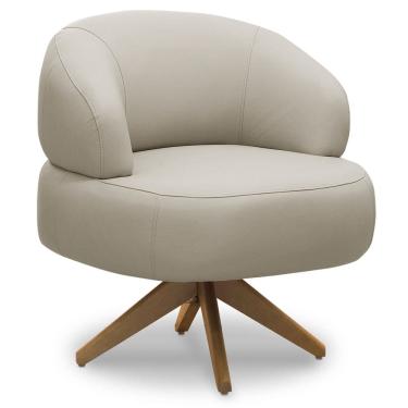 Imagem de Poltrona Decorativa Giratória Orgânica Para Sala Living Zadok L06 Couro Cinza Claro - Lyam Decor