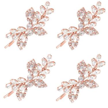 Imagem de Clipes de cabelo Waydress Leaf Pearl Crystal Bridal Hairpins x4