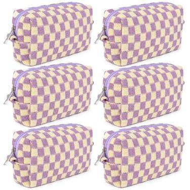 Imagem de Bolsa de maquiagem SOIDRAM, bolsa de cosméticos roxa quadriculada, con