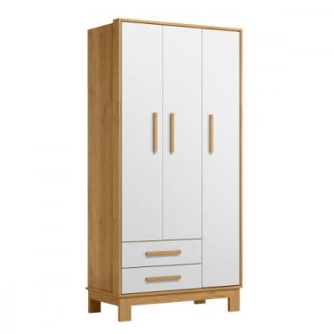 Imagem de Guarda Roupa Infantil Encanto Slim 3 Portas 2 Gavetas Freijo com Branc