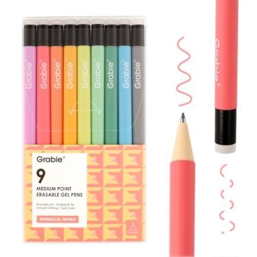 Imagem de Grabie Canetas de gel apagáveis, 9 cores apagáveis, multicoloridas, fazem com que os erros desapareçam, canetas coloridas de ponta média de 0,6 mm para planejamento de escrita e desenho, escrita suave