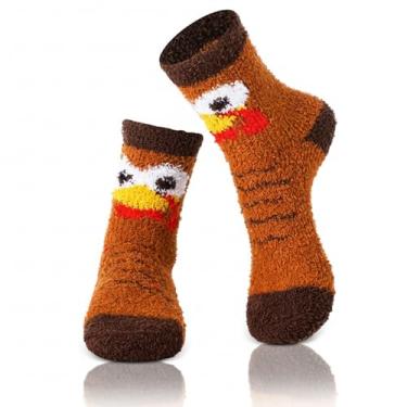 Imagem de Yearntown Meias felpudas de peru de ação de graças, fofas, aconchegantes, meias femininas de lã coral, presentes de outono, outono, marrom, tamanho único