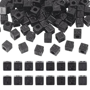 Imagem de FASHEWELRY 150 peças de contas de acrílico em cubo com espaçador de orifício grande 12 mm alfabeto inicial quadrado contas europeias para pulseiras da amizade colar DIY suprimentos para fabricação de