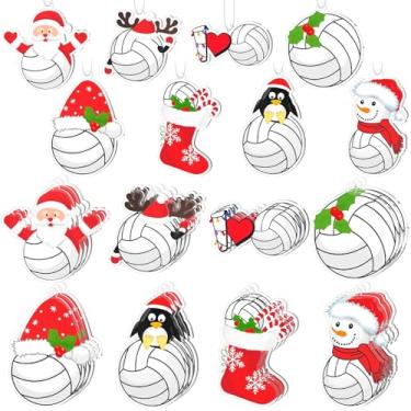 Imagem de Chunful 24 peças de enfeites esportivos de árvore de Natal a granel enfeites de balé quebra-nozes Papai Noel futebol basquete acrílico pendurado árvore de Natal conjunto de decoração para suprimentos