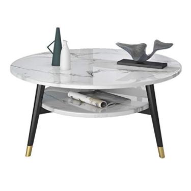 Imagem de Mesa de centro de design simples, nórdica, minimalista, mármore, leve, apartamento, sala de estar, armazenamento, mesa de chá, mesa de centro redonda dupla, mesa lateral minimalista para sala de estar