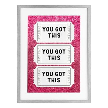 Imagem de Stupell Industries You Got This Pink Ticket Stubs Impressão emoldurada cinza sob vidro, design por Lettered and Lined, 20 x 14