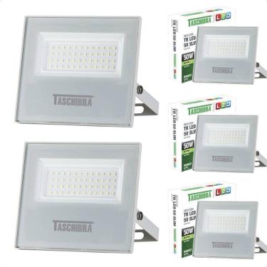 Imagem de Kit 5 Refletores Taschibra Led Tr Slim 50w Verde Branco Bivolt