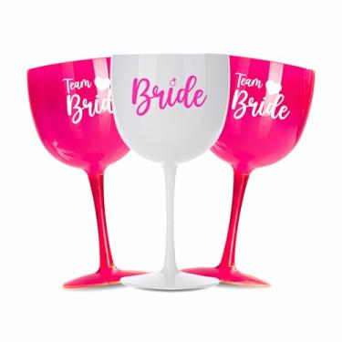 Imagem de Kit 06 Taças Gin Vodka 580ml Acrílica - Personalizadas Chá de lingerie despedida de solteira madrinhas Bride Noiva - Aloha (Rosa Neon - Bride)
