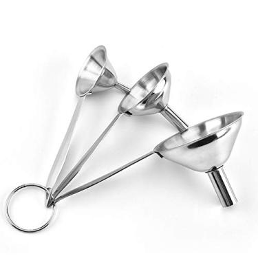 Imagem de Conjunto de 3 funis de aço inoxidável com alças longas para encher funil de cozinha e usar para transferir óleos líquidos, ingredientes secos em pó, cor prata