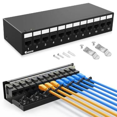 Imagem de Enmane Patch Panel de 12 portas CAT6 Keystone Patch Panel de rede blindado com gerenciamento inteligente de cabos para rede doméstica/escritório (1U 12 portas, CAT6)