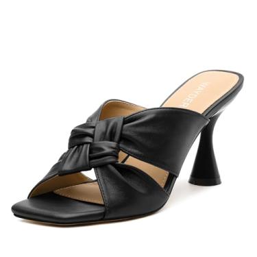 Imagem de WAYDERNS Sandálias femininas de salto alto quadradas, bico aberto, tira com nó, salto grosso, salto em forma de copo, mules para festa de casamento à noite, elegante, sexy, 7,6 cm, sapatos elegantes