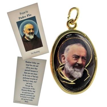 Imagem de Westmon Works Conjunto de medalhas de São Pio medalhão de metal italiano colorido com cartão de oração sagrada dupla face