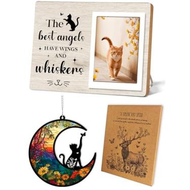 Imagem de Itsoly Porta-retrato memorial para animais de estimação com pingente de lua, exibição de fotos de madeira, marrom, design rústico, decoração de pingente de acrílico manchado, 10 x 15 cm, presente de