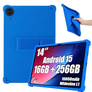 Imagem de Hoibon Capa para tablet Callsky-Tab Ctab 14, capa infantil à prova de choque de silicone macio com suporte para tablet Callsky-Tab Ctab 14 de 14 polegadas (azul)