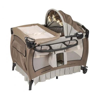 Imagem de Berço Cercado Portátil com Controle de Volume, Luz Noturna e Vibração, Baby Trend, Marrom