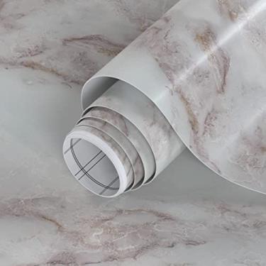 Imagem de KIKitchen Papel de parede branco 15,7" x 398,2" papel de parede de mármore brilhante papel de parede adesivo facilmente removível papel de parede autoadesivo vinil filme de vinil papel bancada prateleira forro armários móveis cozinha