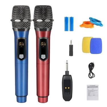 Imagem de Microfone Sem Fio Duplo Profissional, Sinal 2.4g, Kit com 2 Microfones de Mão com Display Digital, Receptor Sem Fio, para Karaokê, Eventos e Palestras