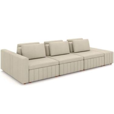 Imagem de Sofá Ilha Com Puff Para Sala Living 365cm Amber M03 Linho Cru - Lyam D