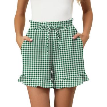 Imagem de Shorts IECCP Ruffle Summer 2025, casual, elástico, cintura, verde, xad