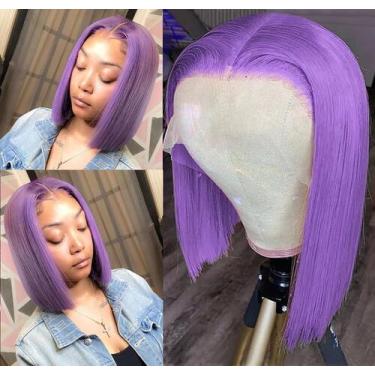 Imagem de Peruca MYMYDA Short Purple Lace Front Bob Human Hair 25cm