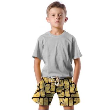 Imagem de Shorts Infantil Bermuda Calção Praia Verão Cachorro Amarelo Cartoon 15
