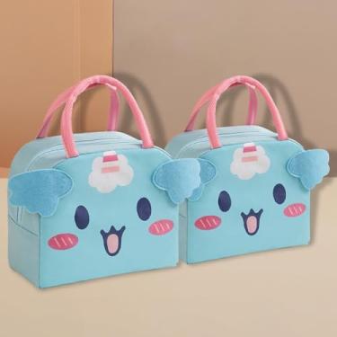 Imagem de Lancheira térmica reutilizável com desenho animado portátil 2 peças (unicórnio azul)