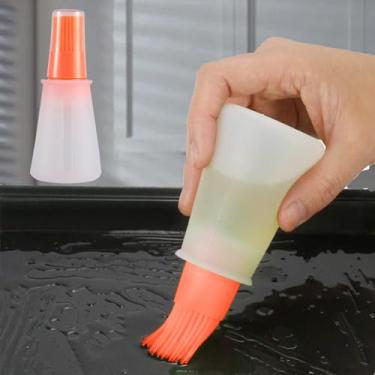 Imagem de 2 peças de escova de garrafa de óleo de silicone, pincéis de cozimento para pastelaria para churrasco, escova de garrafa de molho de óleo para churrasco (laranja)