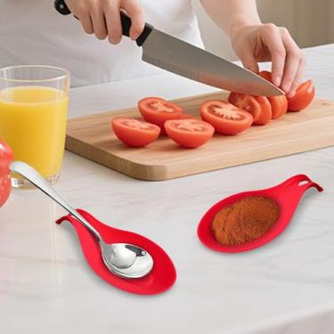 Imagem de 5 conjuntos de descanso de colher para suporte de colher de cozinha resistente ao calor suporte de utensílios de cozinha espátula descanso de concha (vermelho)
