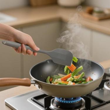 Imagem de Conjunto de 2 espátulas de silicone, utensílios de cozinha para cozinhar, misturar panelas antiaderentes resistentes ao calor (cinza)