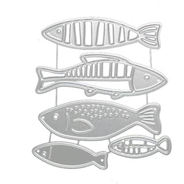 Imagem de Um conjunto de cortes prateados de peixe para fazer cartões, matrizes de corte de metal para álbum de recortes, estênceis DIY para decoração de festivais de casamento, festas de álbum, corte e